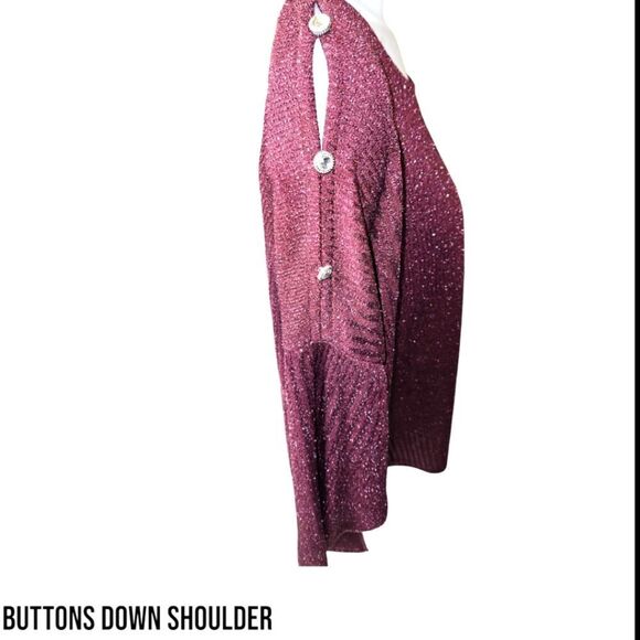 CABLE & GAUGE Maroon Sparkly Plus Size LongSleeve Sweater Top Size 3X - Picture 5 of 12